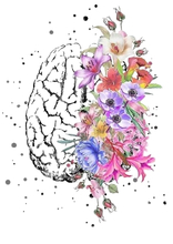Ilustración original de cerebro con flores